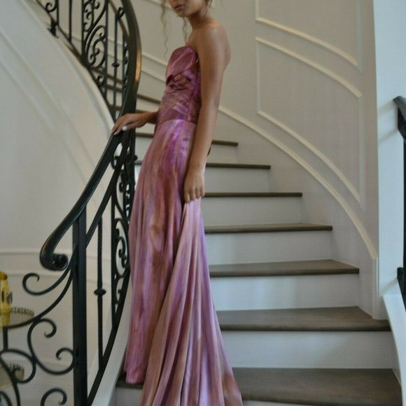 Alvina Valenta tie dyed wedding dress prom gown ivory pink purple gold XS 0 2 4 - Picture 8 of 10